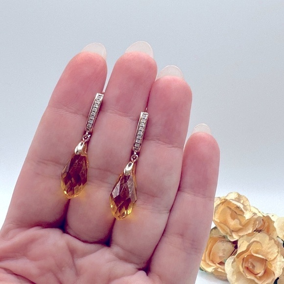 Rose Gold Plated Shiny Drop Yellow Zirconia Earrings - Picture 2 of 6